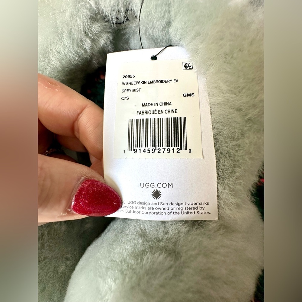 🎸UGG🎸🔥NWT🔥Sheepskin Embroidery Earmuff Grey Mist - Picture 8 of 14